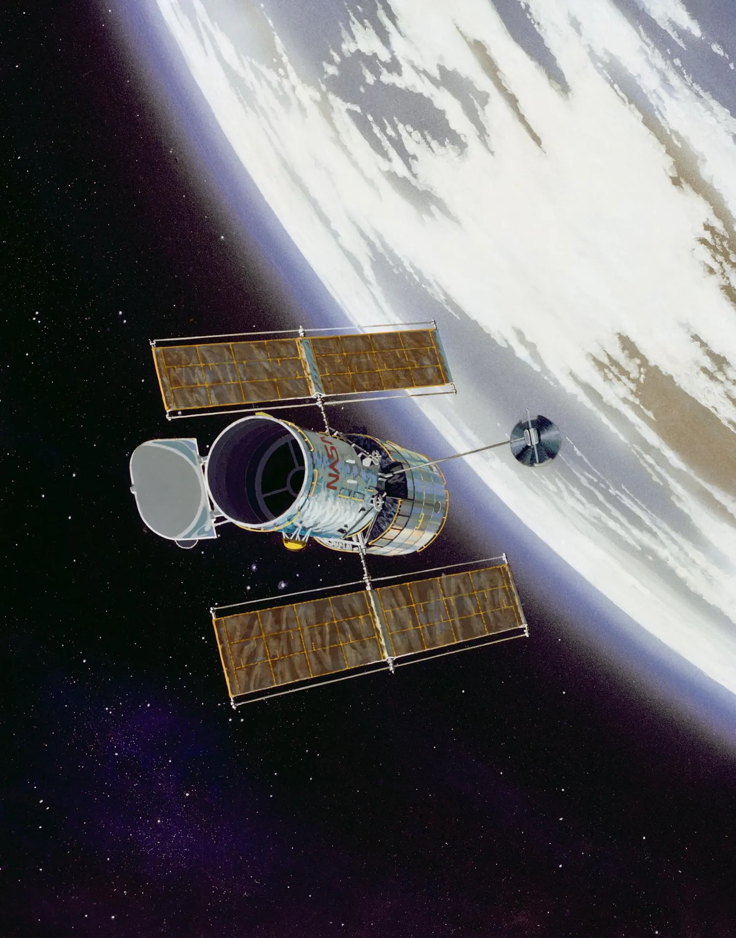 Artist's concept of the Hubble Space Telescope in orbit above Earth.