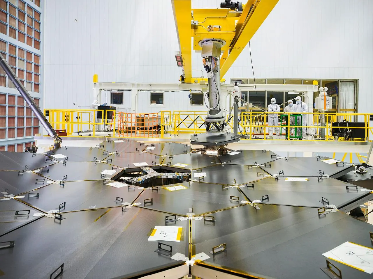 The James Webb Space Telescope's gold-coated hexagonal primary mirror segments.